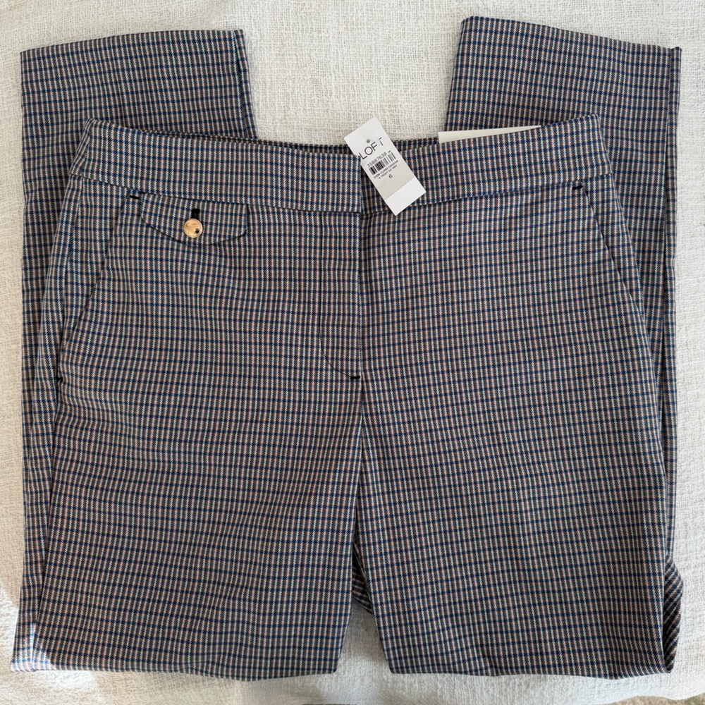 LOFT Blue and Brown Checkered Pants